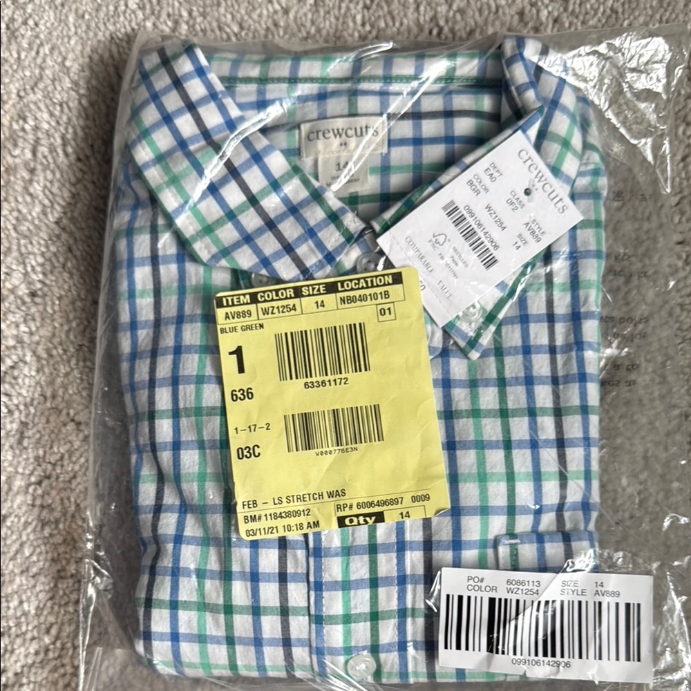 Crewcuts Blue and Green Plaid Men's Shirt